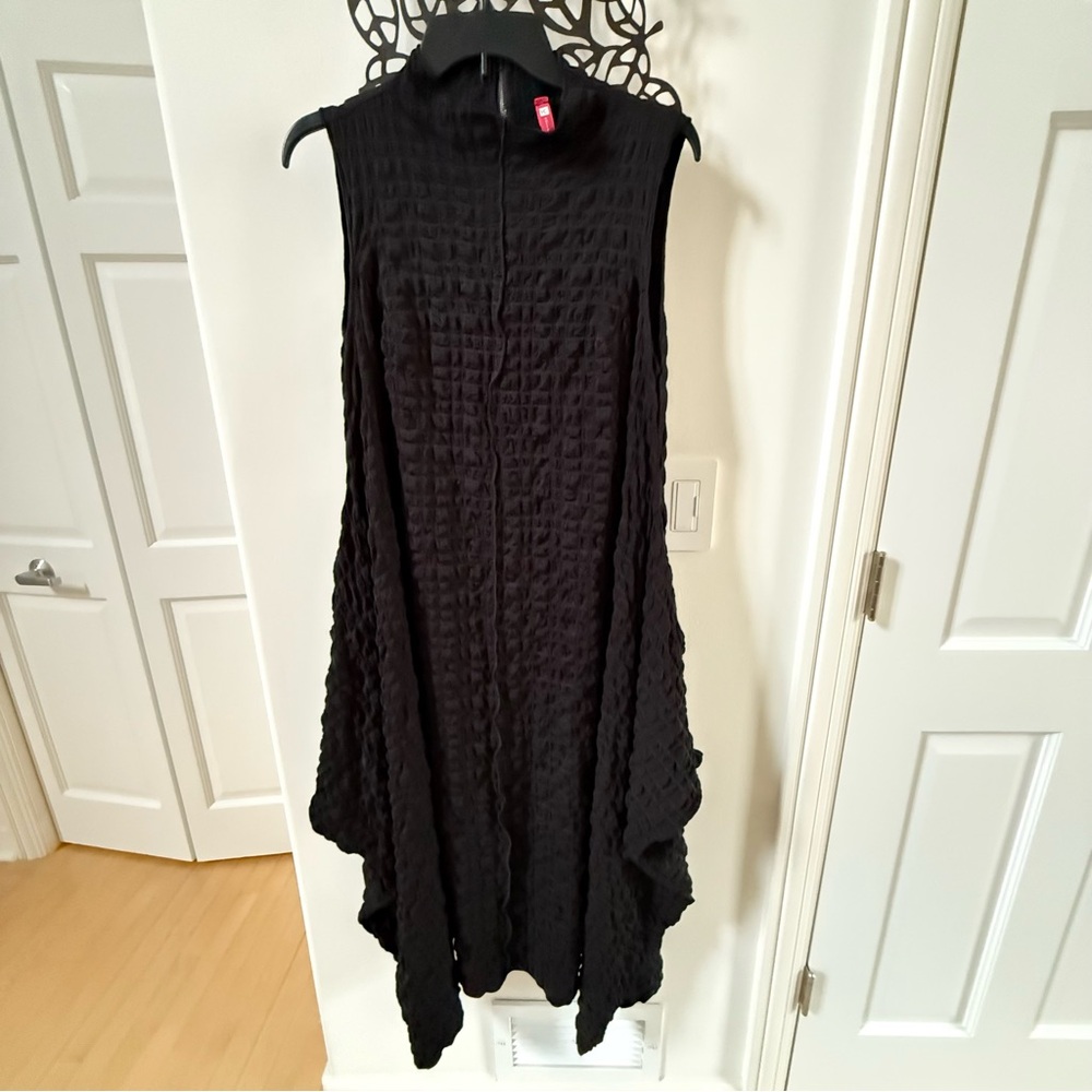 IC Collection Textured Bubble Check Mock Neck Swing Waistless Midi Dress S NWOT - Picture 5 of 14